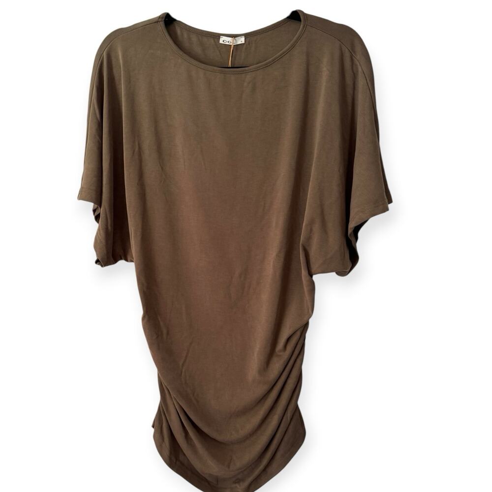 NWT OGL Sandwashed Effortless Boatneck Batwing Sleeve Side Ruched Top Size XL
